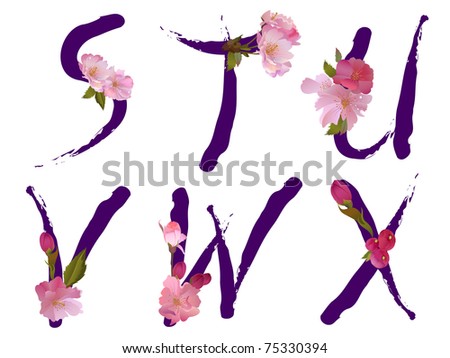 stock photo Spring alphabet with gentle sakura flowers letters STU