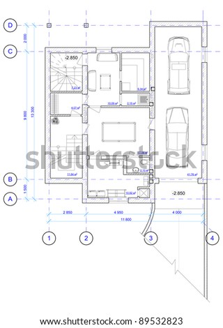 Architectural Black and White Plan of 0 floor of house with a placement of furniture