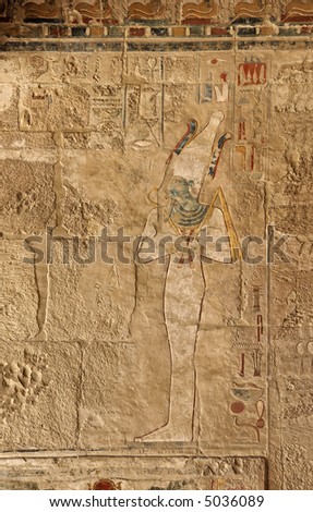 Pharaoh fresco painting in the Temple of Queen Hatshepsut, Luxor, Egypt