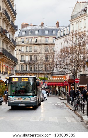 Paris, France - March 8: Boulevard In Saint-Germain-Des-Pres District. District Commercial Growth Began Upon The 1886 Completion Of Its Boulevard Saint-Germain In Paris, France On March 8, 2013