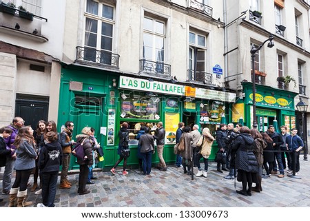 Paris, France - March 6: Jewish Quarter Of Le Marais. The Rue Des Rosiers Is A Major Centre Of The Paris Jewish Community In Paris, France On March 6, 2013