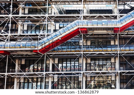PARIS, FRANCE - MARCH 9: facade of Center Georges Pompidou. The Centre the third most visited Paris attraction with about 5.5 million visitors per year, in Paris, France on March 9, 2013
