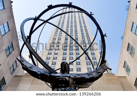 NEW YORK, USA - FEBRUARY, 3: Atlas statue in front of Rockefeller center in New York on February 3, 2010. Statue was created by sculptor Lee Lawrie and was installed in 1937.