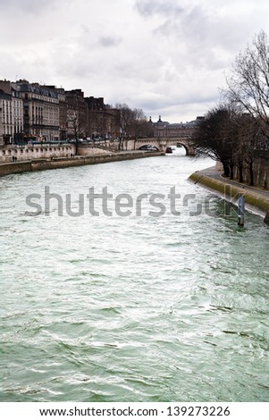 Seine river in Paris in spring overcast day