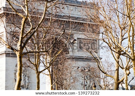 view of Triumphal Arch in Paris in early spring day