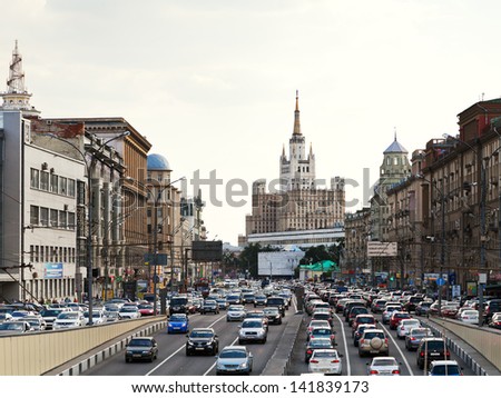 MOSCOW, RUSSIA - JUNE 6: Garden Ring Street (Big Garden street) in Moscow, Russia on June 6,2013. Circular avenue around central Moscow along old rampart surrounded Zemlyanoy Gorod in 17th century