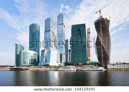 MOSCOW, RUSSIA - JUNE 30: The Moscow City skyline in Russia on June 30, 2013. The Moscow City is new commercial district in central Moscow, located near the Third Ring Road in Presnensky District