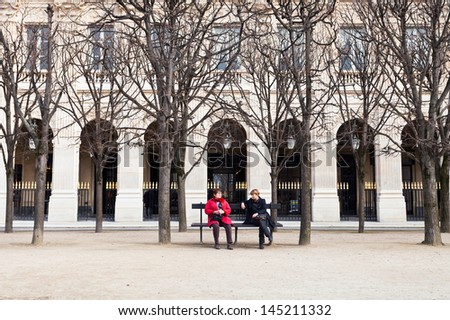 PARIS, FRANCE - MARCH 5: Palais Royal from Palais Royal garden in Paris on March 5, 2013. Originally called Palais-Cardinal, the palace was residence of Cardinal Richelieu and was built in 1639.