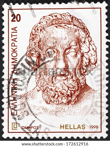 GREECE - CIRCA 1998: A postage stamp printed in the Greece shows bust of ancient Greek poet Homer, circa 1998