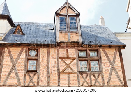 ANGERS, FRANCE - JULY 28, 2014: Maison dite de la Tour on Rue Saint-Aignan in Anges, France. Angers is city in western France and it is the historical capital of the province of Anjou
