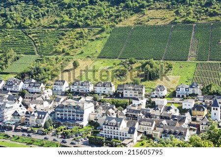COCHEM, GERMANY - AUGUST 12, 2014: above view of Cochem town on riverbank of Moselle river, Germany. Cochem is the town and the biggest place in Cochem-Zell district in Rhineland-Palatinate, Germany