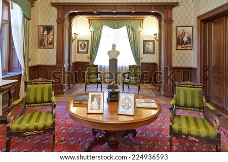 YALTA, RUSSIA - OCTOBER 3, 2014: interior of living room in Masandra Palace of Emperor Alexander III in Crimea. The Palace was buit in 1881-1902 years.
