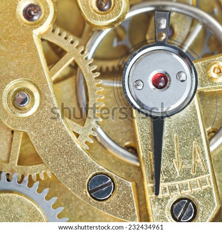 brass mechanical clockwork of vintage clock close up