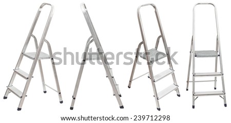 set of short folding step ladder isolated on white background