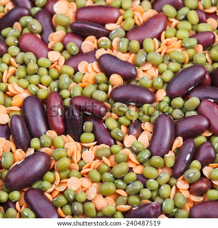 food background from dried beans mixture close up