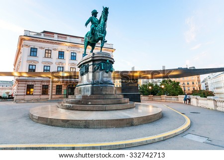 VIENNA, AUSTRIA - SEPTEMBER 28, 2015: Franz Joseph I monument near Albertina Museum, Vienna. Albertina is one of most important gallery with about 65000 drawings and 1 million old master prints