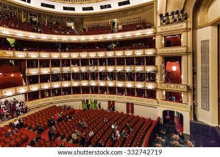 VIENNA, AUSTRIA - SEPTEMBER 28, 2015: parterre of Vienna State Opera House. Wiener Staatsoper produces 50-70 operas and ballets in about 300 performance per year