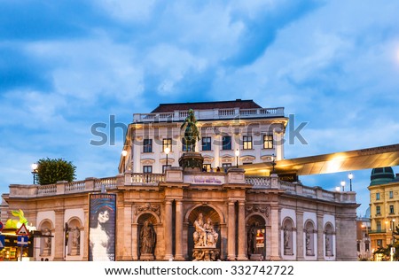 VIENNA, AUSTRIA - SEPTEMBER 30, 2015: Building of Albertina Museum, Vienna in evening. Albertina is one of most important gallery with about 65000 drawings and 1 million old master prints