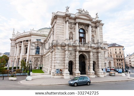 VIENNA, AUSTRIA - SEPTEMBER 29, 2015: side view of Burgtheater Vienna (Imperial Court Theatre), Austria. It is the Austrian National Theatre in Vienna, The Burgtheater was created in 1741