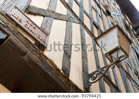 Street of Changes, wall of medieval timber framing house in Troyes, France