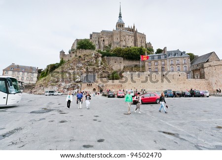 MONT SAINT-MICHEL, FRANCE - JULY 5: Mont Saint-Michel. Mont-Saint-Michel was used in 6-7th centuries as Armorican stronghold, monastic building was establised in 8th century, in France on July 5, 2010