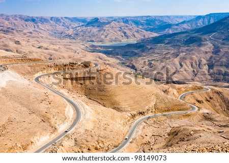 mountain serpentine King\'s road in Wadi Al Mujib valley, Jordan