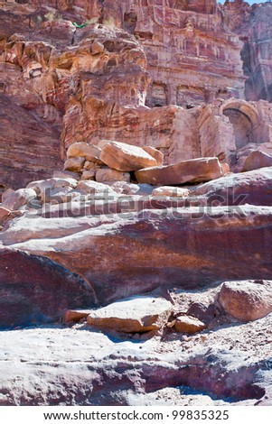 ancient sandstone steps to Royal Tombs in Petra, Jordan