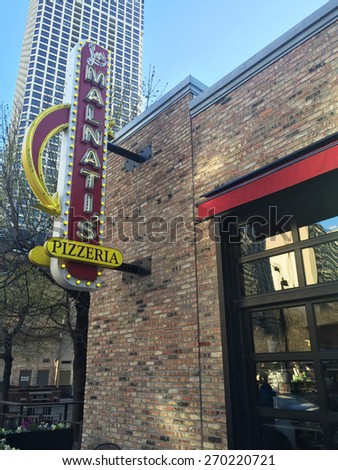 The famous Lou Malnati\'s Pizzeria, home of deep dish pizza, in Chicago, Illinois on April 16, 2015.
