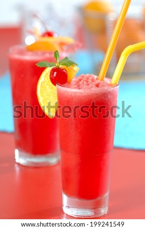 smoothie, mixed fruits blended  with ice or ice-cream or milk.