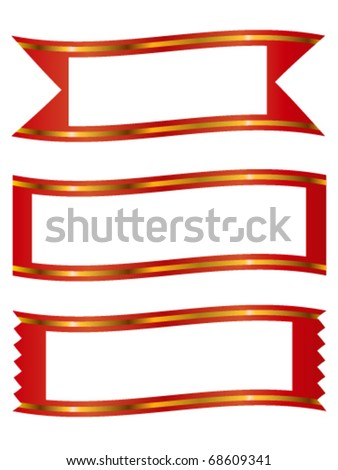 stock vector ribbons with gold stripe banner frame set