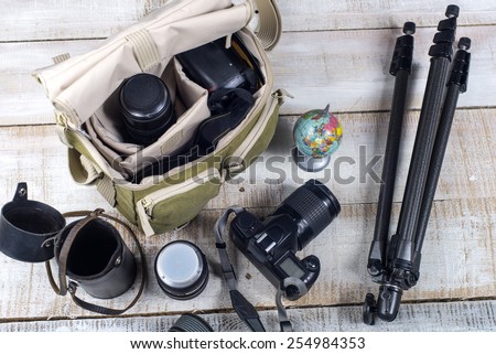 Bag and appliances for photography top view