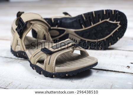 summer sandals plan view of a light background with shallow depth of field