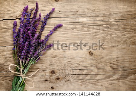 Bunch of salvia on wooden background