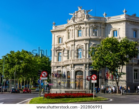 MADRID JULY 2, 2014 America House (Palacio de Linares): , cultural center and iconic monument of the city.  In Madrid, Spain on July 2, 2014.