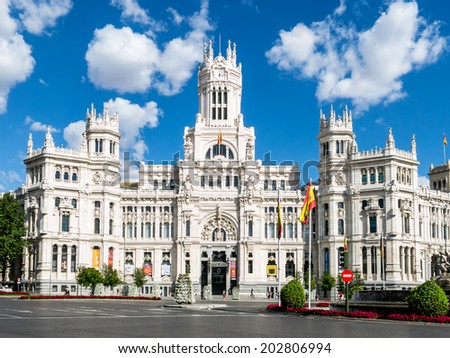 MADRID JULY 2, 2014 Cibeles Palace (Palacio de Cibeles): City Hall of Madrid (formerly Palace of Communication), cultural center and iconic monument of the city. In Madrid, Spain on July 2, 2014.