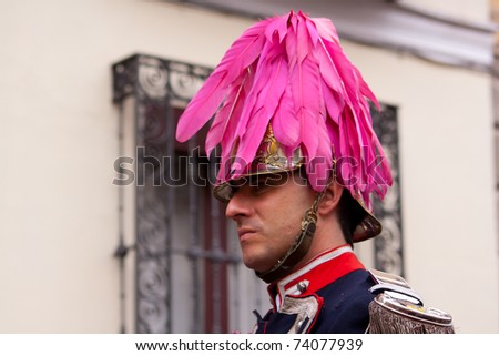 MADRID, SPAIN - APRIL 1: traditional processions of Holy Week in the streets on April 1, 2010 in Madrid, Spain. Municipal soldier in dress uniform
