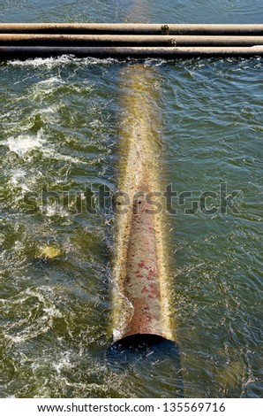 Rusty pipe in the polluted water