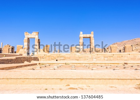 Persian ruins at Persepolis in Fars, north Shiraz, Iran