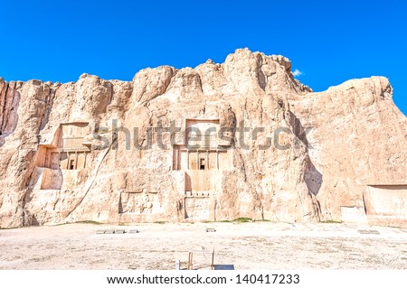 Scenic view of Persian king\'s tomb in Naqsh-e Rostam, Iran.