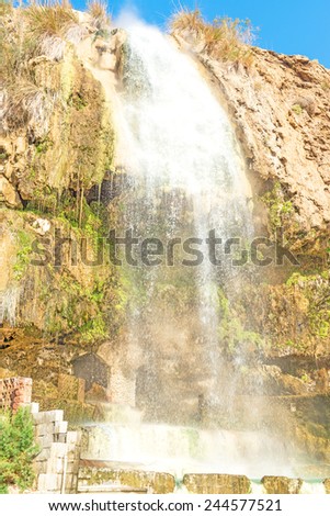 Hammamat Ma'in Hot Springs waterfall in Madaba, Jordan.