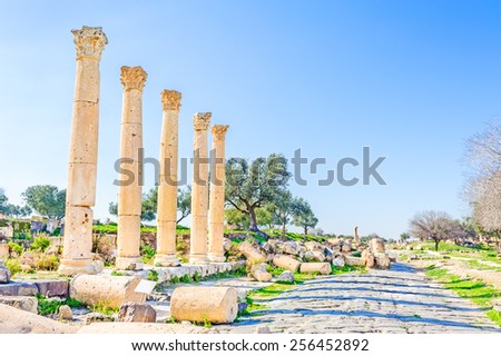 Sanctuary Heiligtum at Umm Qais in northern Jordan near the site of the ancient town of Gadara. The Hellenistic-Roman town of Gadara was also sometimes called Antiochia or Antiochia Semiramis.