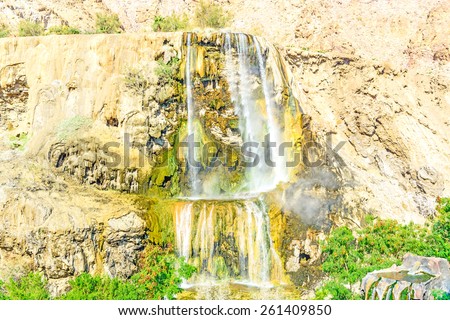Hammamat Ma\'in Hot Springs waterfall in Madaba, Jordan.