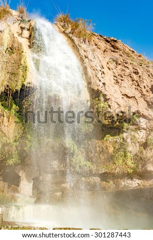 The Ma\'in Hot Springs waterfall in Madaba, Jordan. It is known as Hammamat mae\'n.