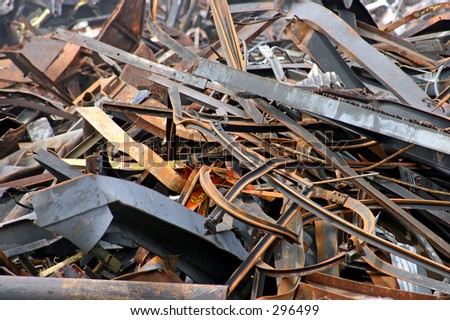 Demise of the US Steel Industry. Scrap from demolished building. Twisted steel.