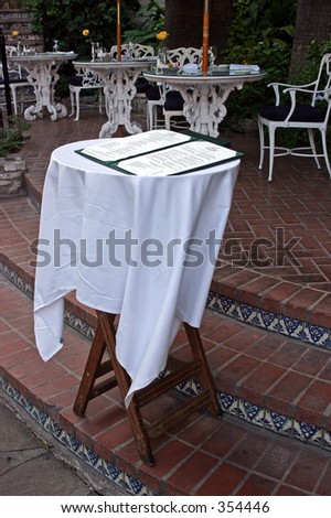 Menu table at a restaurant. Restaurant tables.