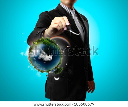 Business man drawing air and earth