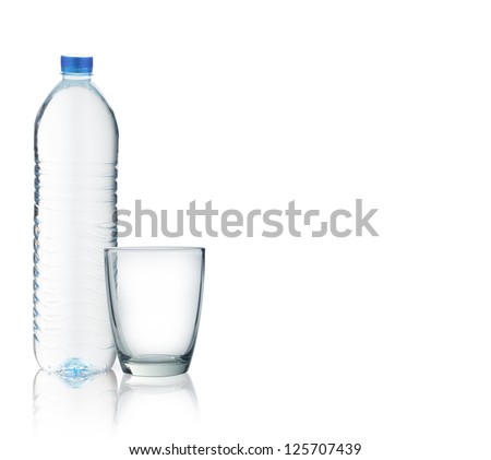 Bottle of water with a glass isolated on white