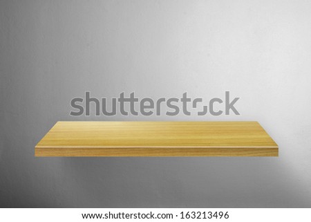 Empty shelf wood shelf on wall
