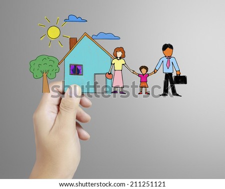 family with the protection of cupped hands, concept for security and care