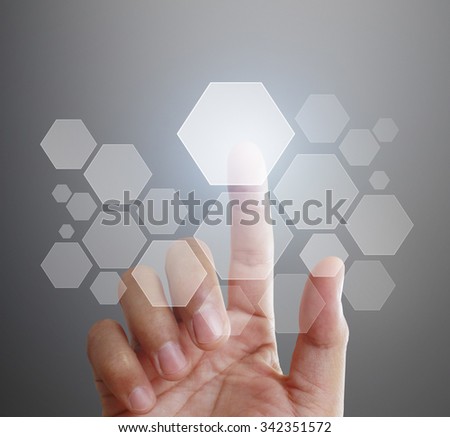 Man Hand pushing on touch screen interface